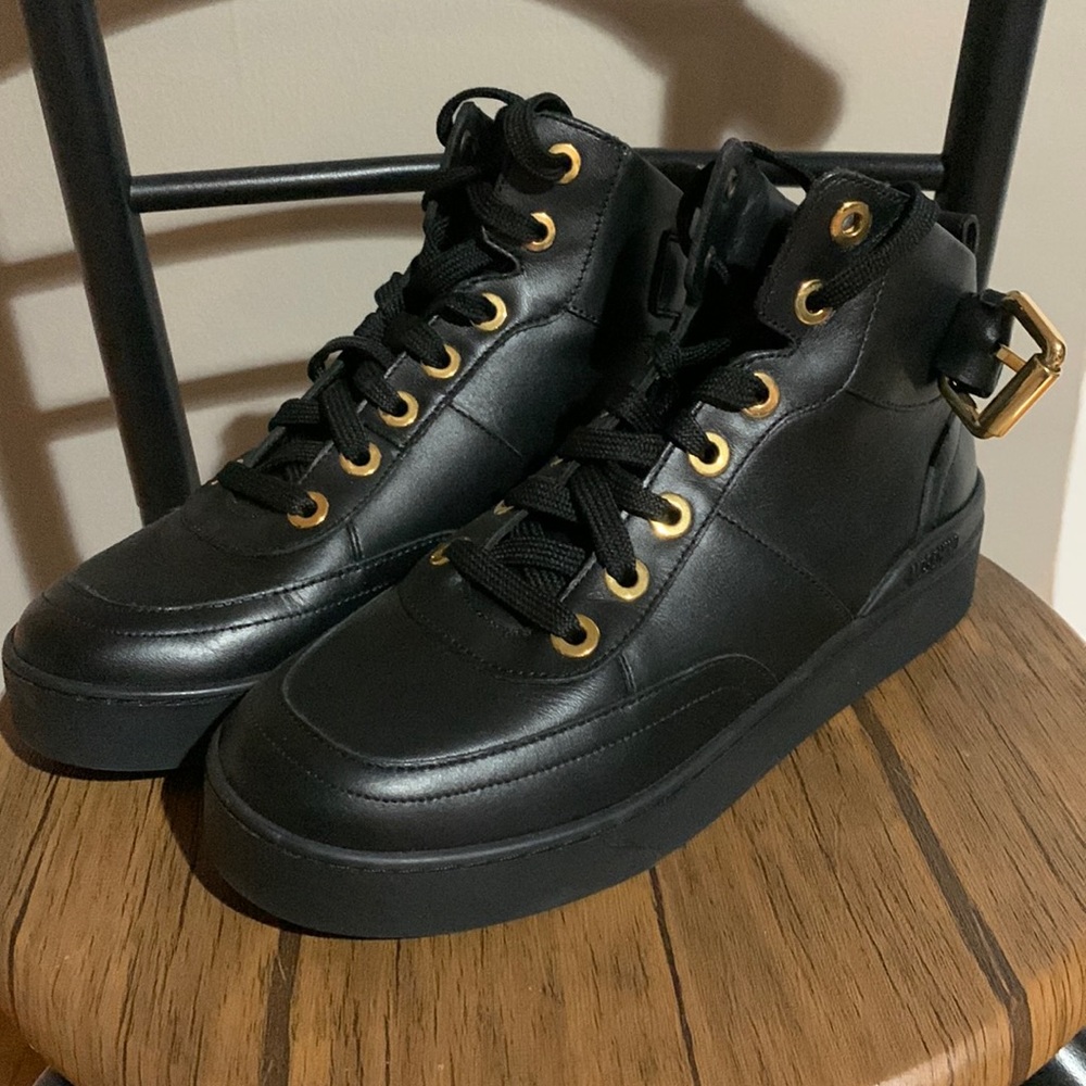Moschino Logo Strap Leather High Top Lace Ups